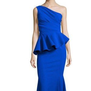 Chiara Boni One Shoulder Peplum Flare Dress Blue